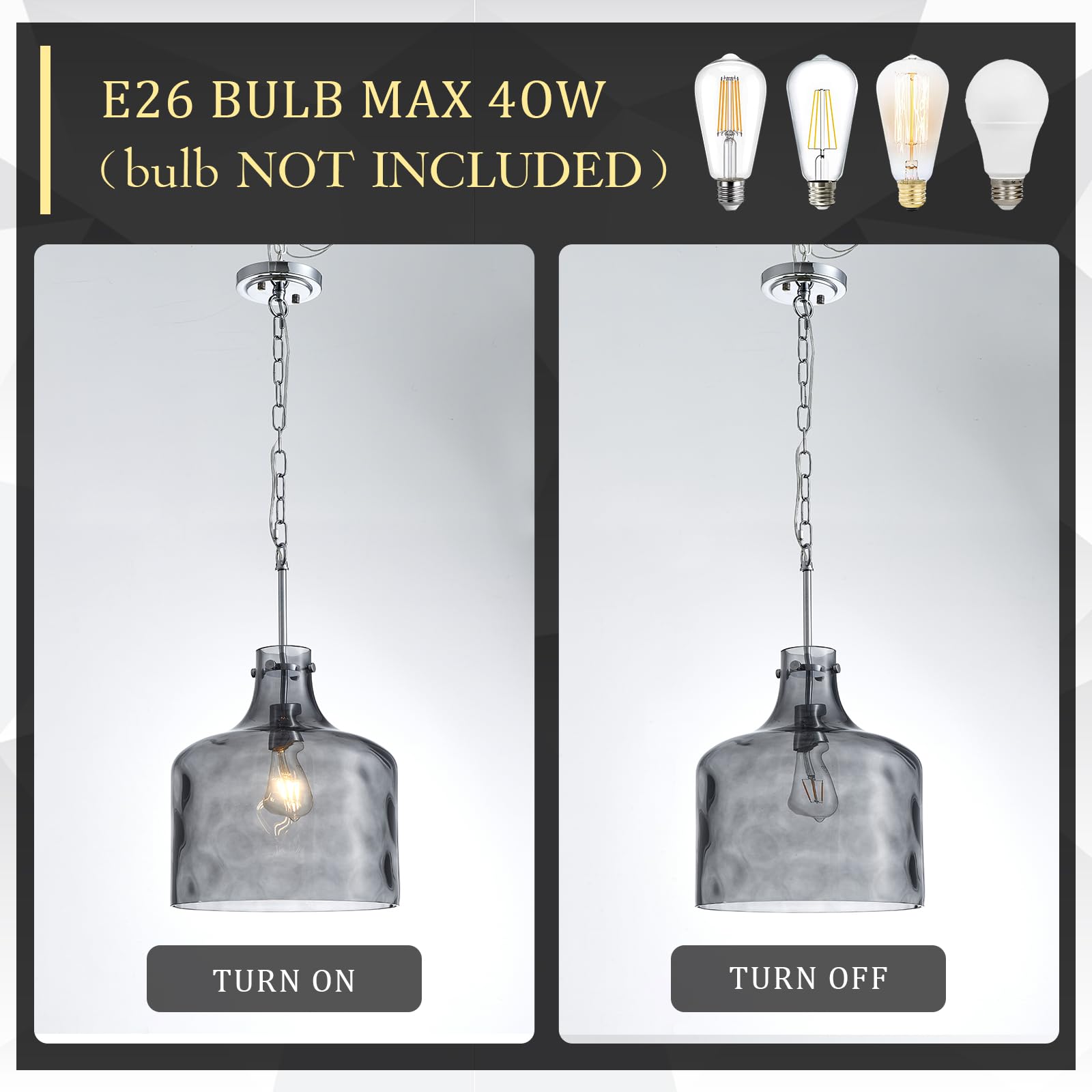 Glass Large Pendant Lights for Kitchen Island Blown Glass Pendant Light Clear Hammered Shade Hanging Ceiling Lights with Black Finish for for Kitchen Island, Sink, Hallway, Living Room 11 inch