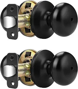 Probrico Keyless Privacy Interior Door Knobs Black Finish No Key Round Ball 1 Pack Bedroom Bathroom Door Handle Locking Without Key