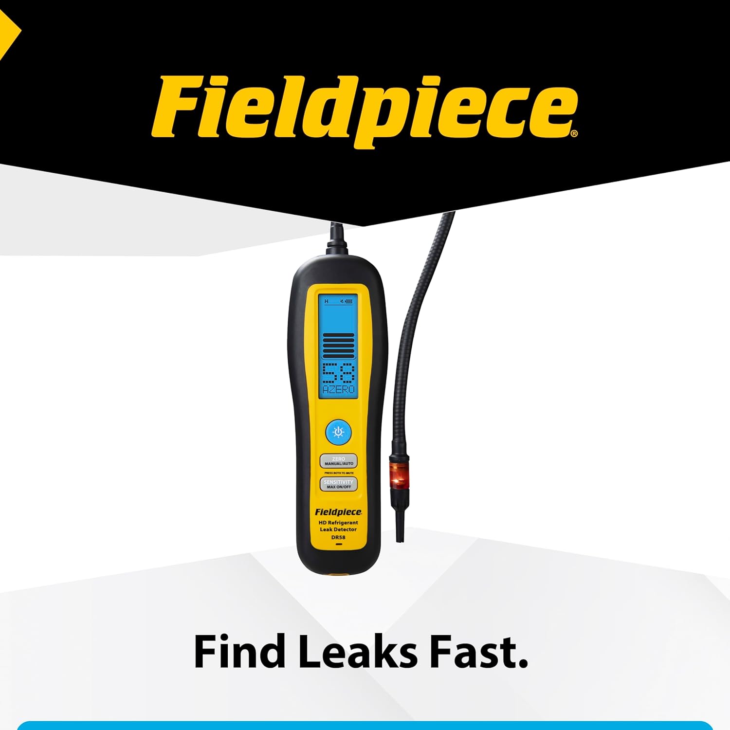 Fieldpiece - DR58 Heated Diode Refrigerant Leak Detector - Ultra-Sensitive Leak Sniffer with Large, Backlite LCD Screen - Lightweight HVAC Tool