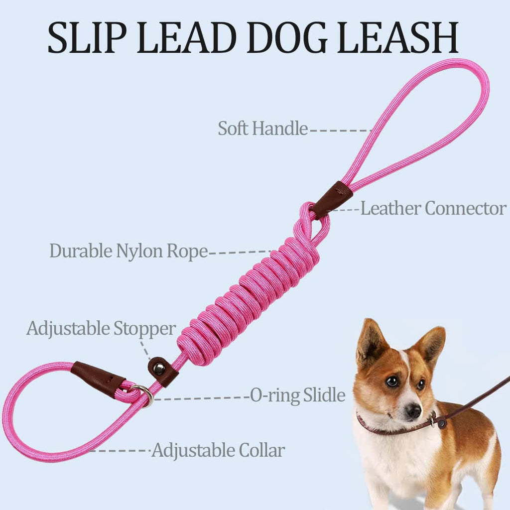 MayPaw Slip Lead Control Leash for Dogs No Pull, 13+ Colors Classic Dog Lead 7 FT Pet Slip Leash, 1/4” Rope Leashes for Small Medium Animals (7ft*1/4", Black)