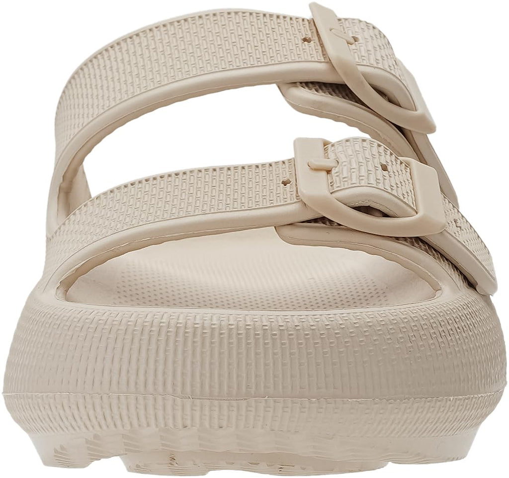 WHITIN Slides for Women Men Double Buckle Adjustable Thick Sole Pillow Slippers Bathroom Sandals