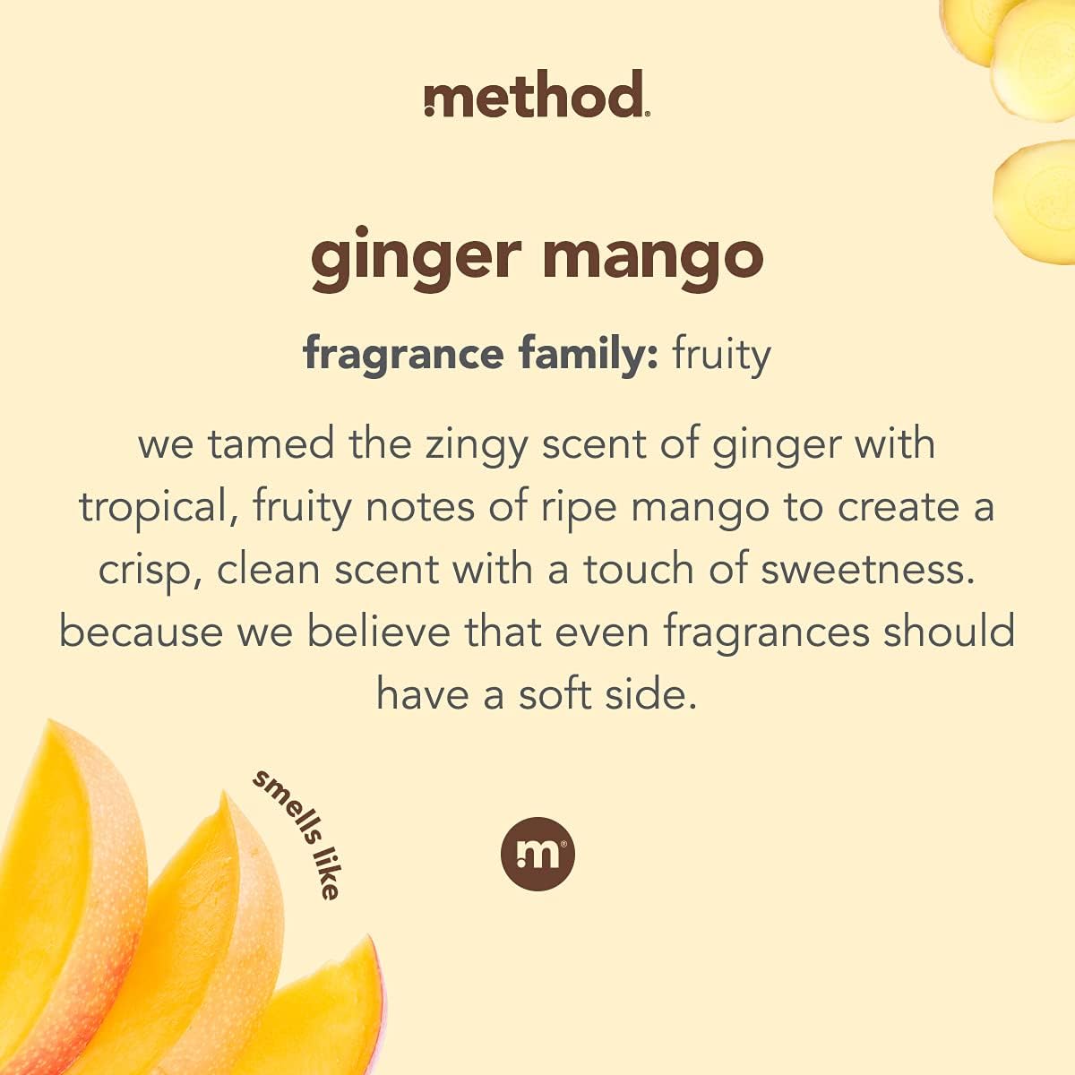 Method Liquid Laundry Detergent; Ginger Mango Scent; Stain Remover; 66 Loads per 53.5 fl oz bottle; 4 Pack (264 Total Loads); Packaging May Vary