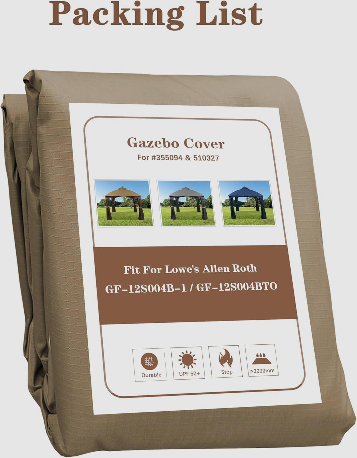 SCOCANOPY Replacement Top Compatible with The Lowe's Gazebo Model #GF-12S004B-1 / GF-12S004BTO (Grey Ripstop)