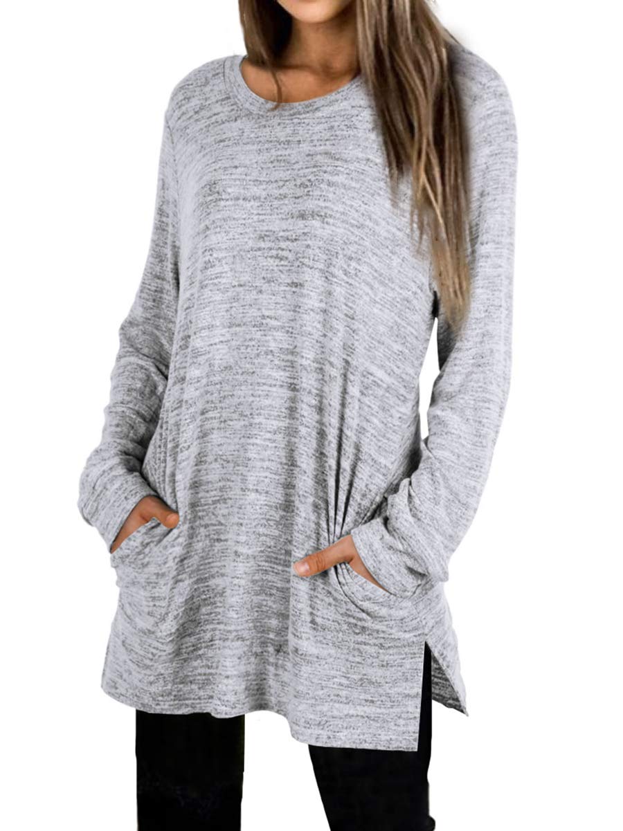 XIEERDUO Womens Casual Sweatshirts Long Sleeve Shirts Oversized With Pocket Tunic Tops S-3XL