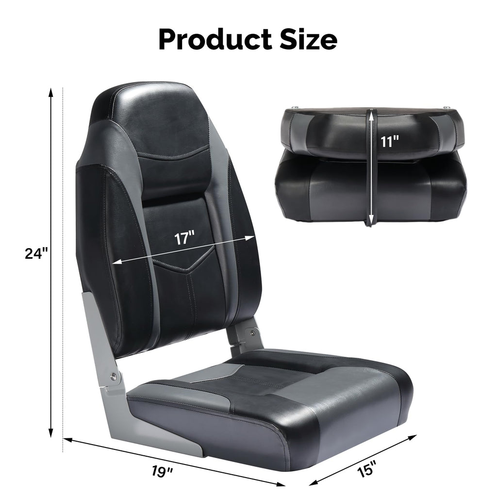 PEXMOR Boat Seats, Low/High Back, Folding, Waterproof, Captain Seat, 2 Packs (High Back-Blue & White)
