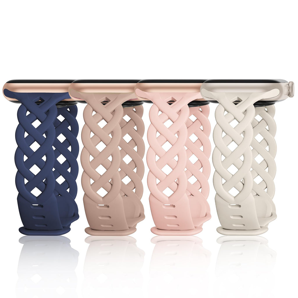Slim Silicone Bands Compatible with Apple Watch Band 40mm 38mm 41mm 44mm 45mm 46mm 49mm 42mm Women Floral Breathable Braided Lace Thin Sport Strap Replacement Wristbands iWatch SE Series 11 10 9 8 7 6 5 4 3 ultra 2