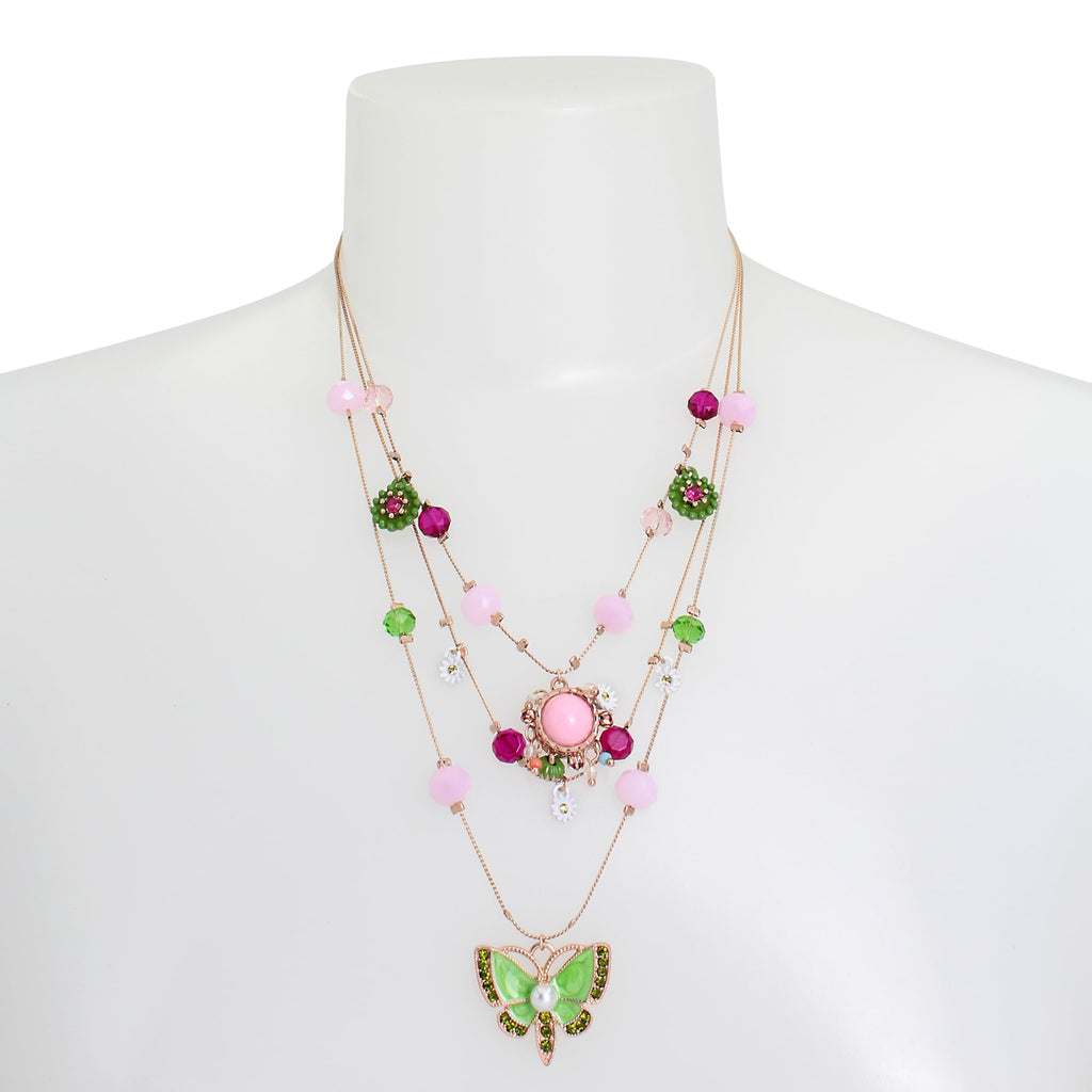 Betsey Johnson Womens Butterfly Charms Layered Necklace
