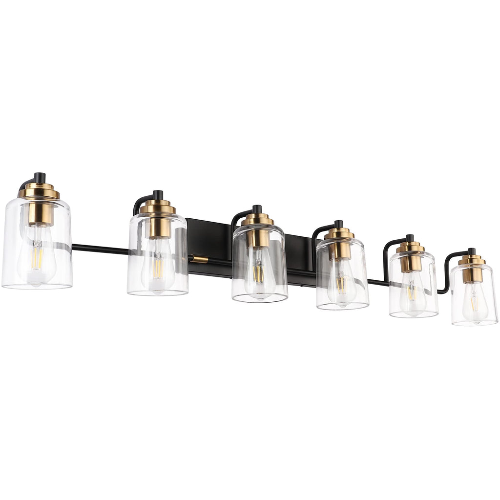 SOLFART 20.1 Inch Black Vintage Bathroom Vanity Light Fixtures Fixtures with Modern Glass Globe Shade Metal Brass Wall Lamp 2 Lights