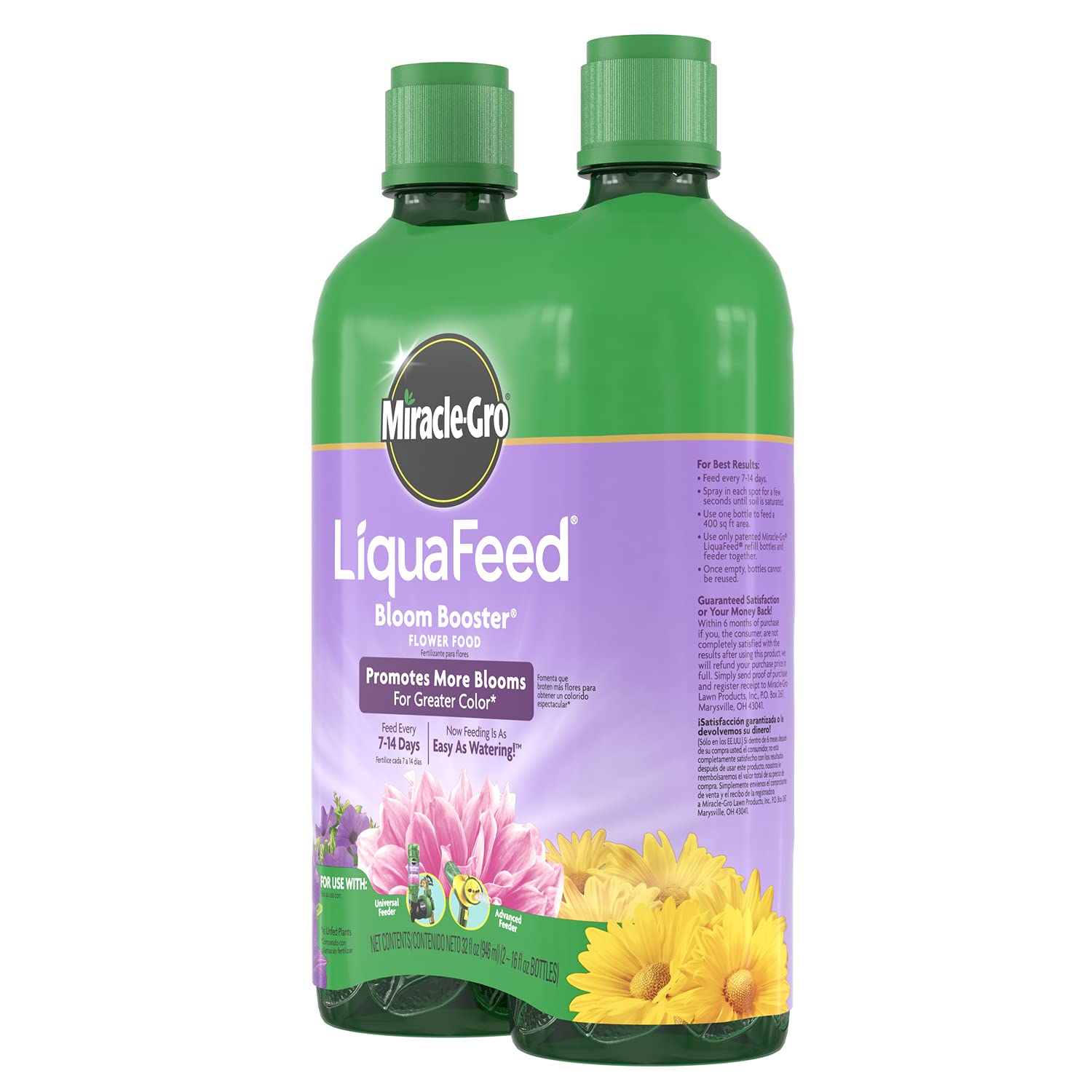 Miracle-Gro LiquaFeed Bloom Booster Flower Food Refills, Plant Fertilizer, 16 fl. oz., 2 Bottles/Pack (6-Pack)