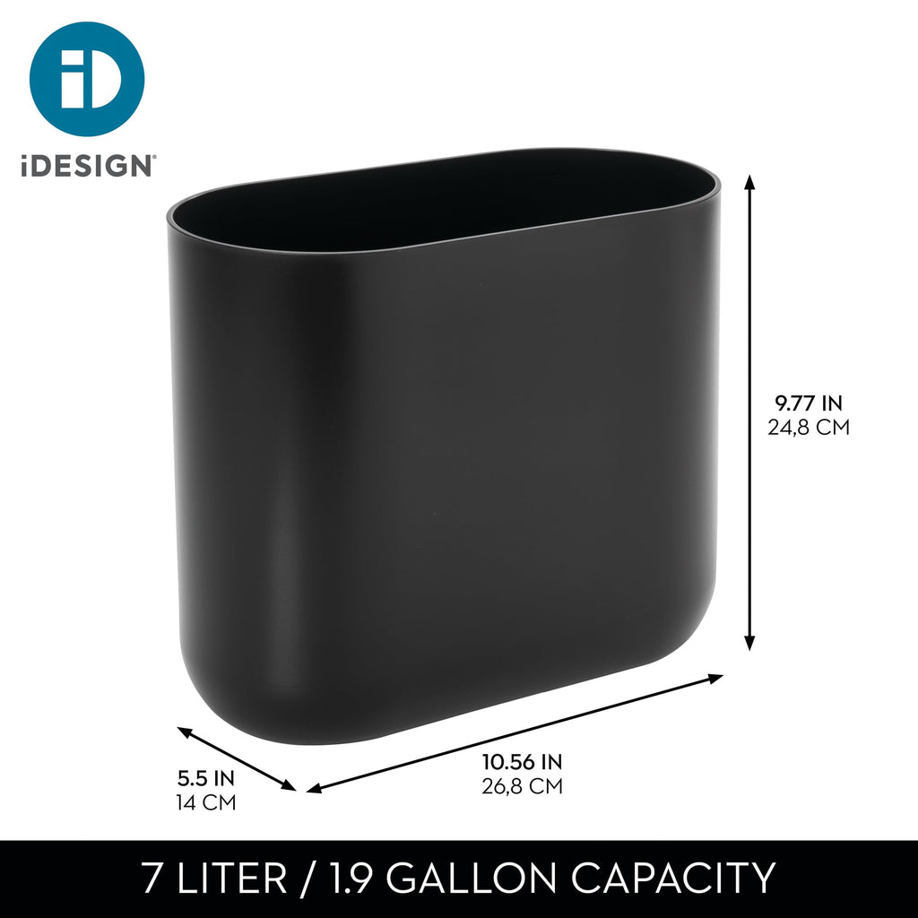 iDesign Small Slim Plastic Bathroom Trash Can, Black | Garbage Can for Bedroom, Office, Desk, Dorm