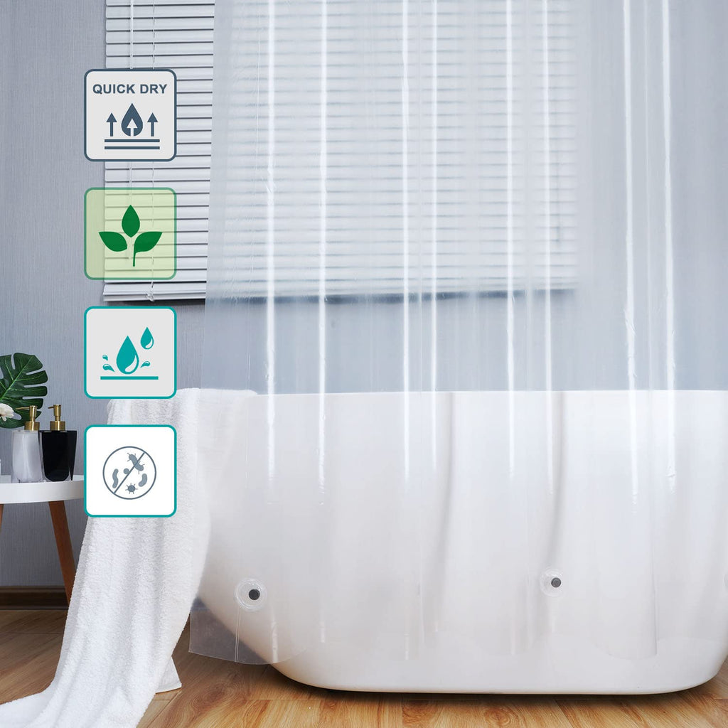 AooHome Eva Small 36x72 Inches Shower Liner, See Through Clear 8 Gauge Bathroom Curtain with Hooks, Bottom Magnets, Water Repellent, Heavy Duty, Rust Proof Grommets
