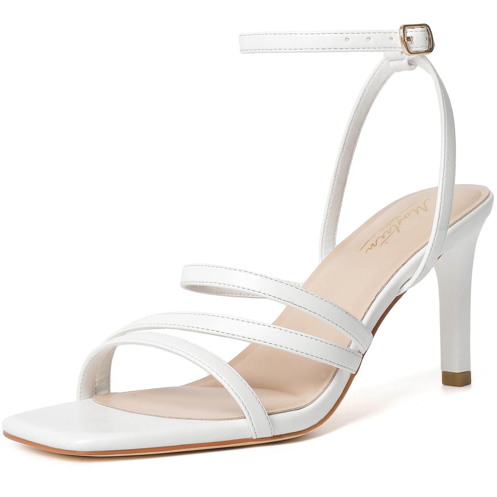 Mostrin Strappy Kitten Heels for Women Square Open Toe Heels Ankle Strap Lace Up Heeled Sandals for Party, Prom