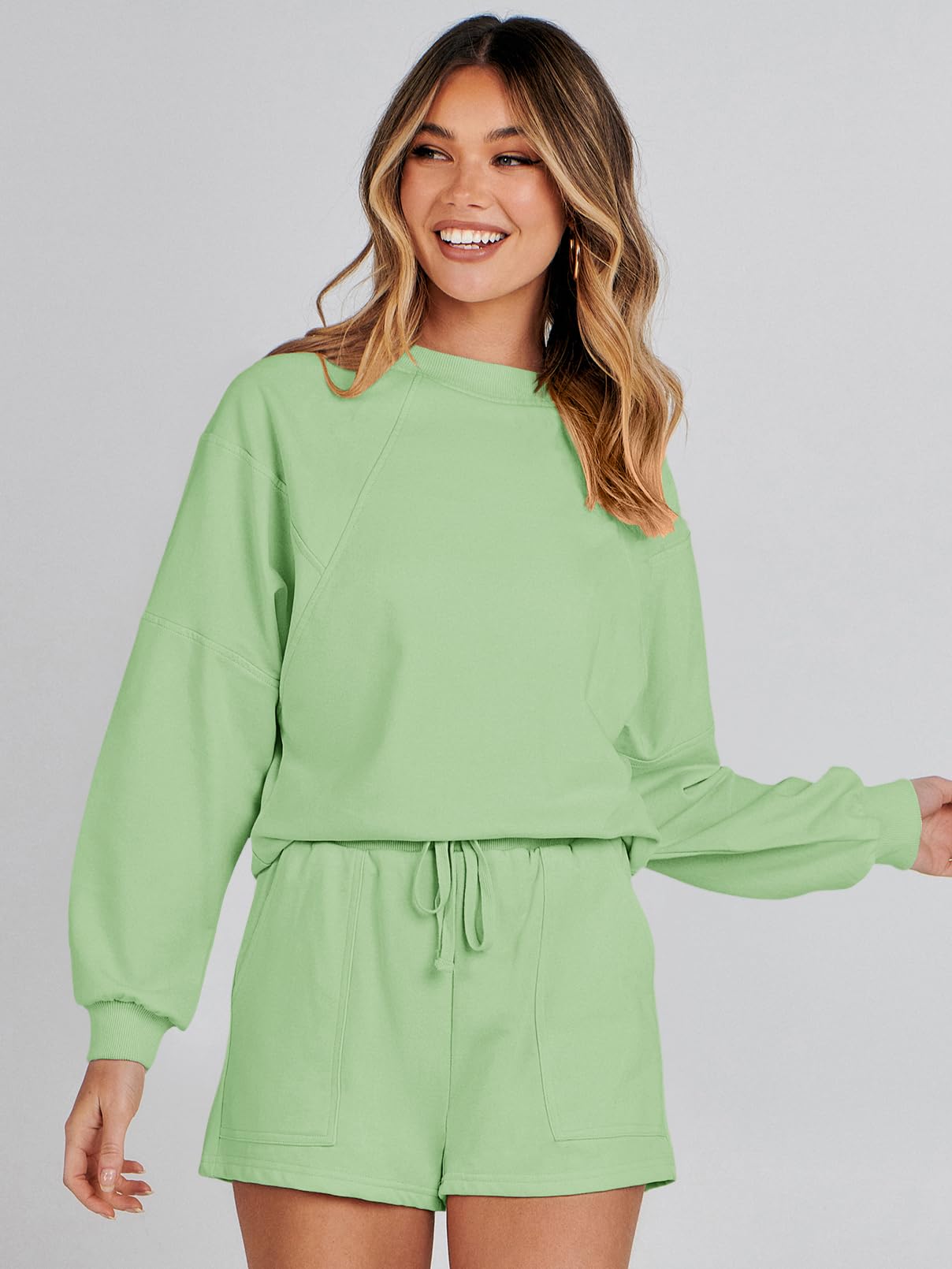 MEROKEETY 2026 Spring Lounge Sets for Women Oversized Batwing Sleeve Casual Top and Shorts 2 Piece Outfits Sweat Set