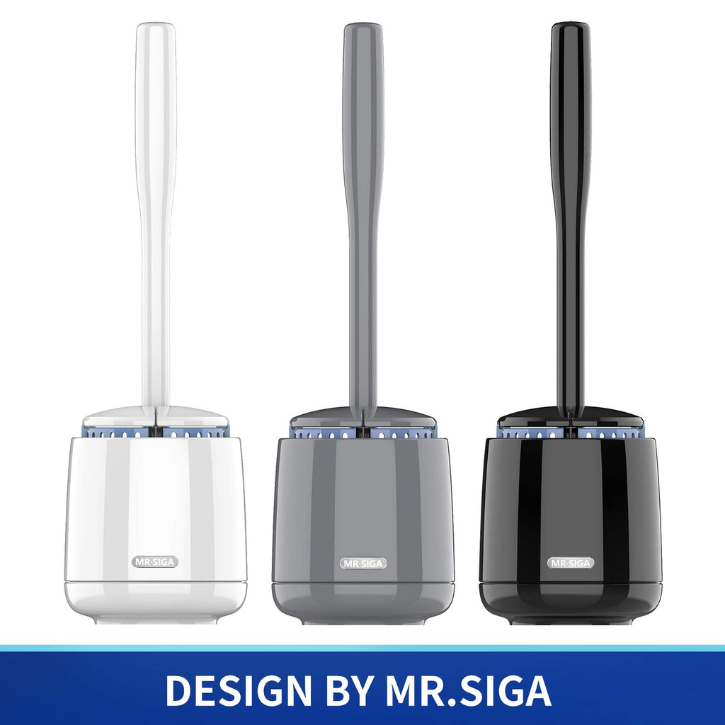 MR.SIGA Toilet Bowl Brush and Holder, Premium Quality, with Solid Handle and Durable Bristles for Bathroom Cleaning, Black, 1 Pack