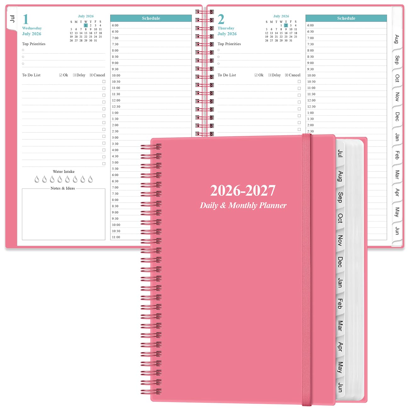 2026-2027 Daily & Monthly Planner - One Page Per Day, Daily Planner from July 2026 to June 2027, Planner 2026-2027 with 12 Monthly Tabs, 6.4" x 8.5", Black