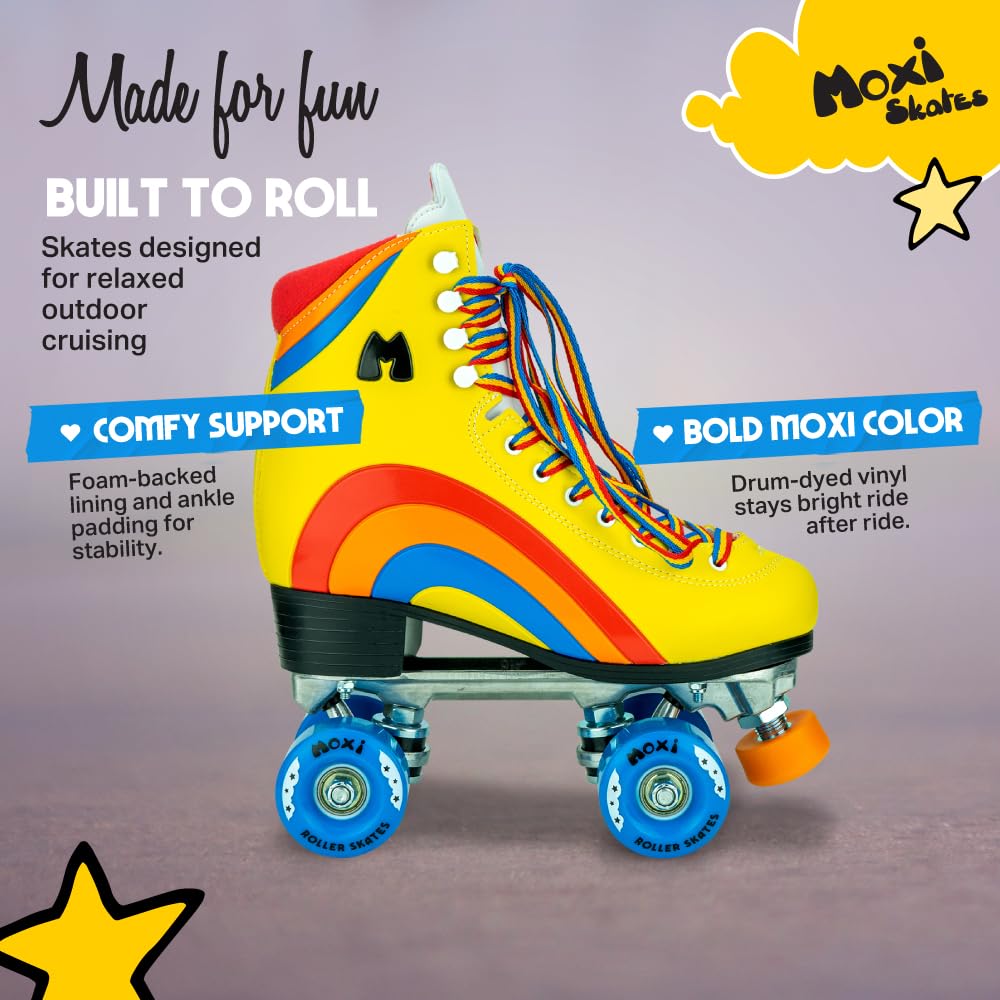 Moxi Rainbow Rider Roller Skates for Women - Beautiful, Durable, Supportive Rainbow Skates with Padded Lining, a Sturdy Plate, and Soft Outdoor Wheels