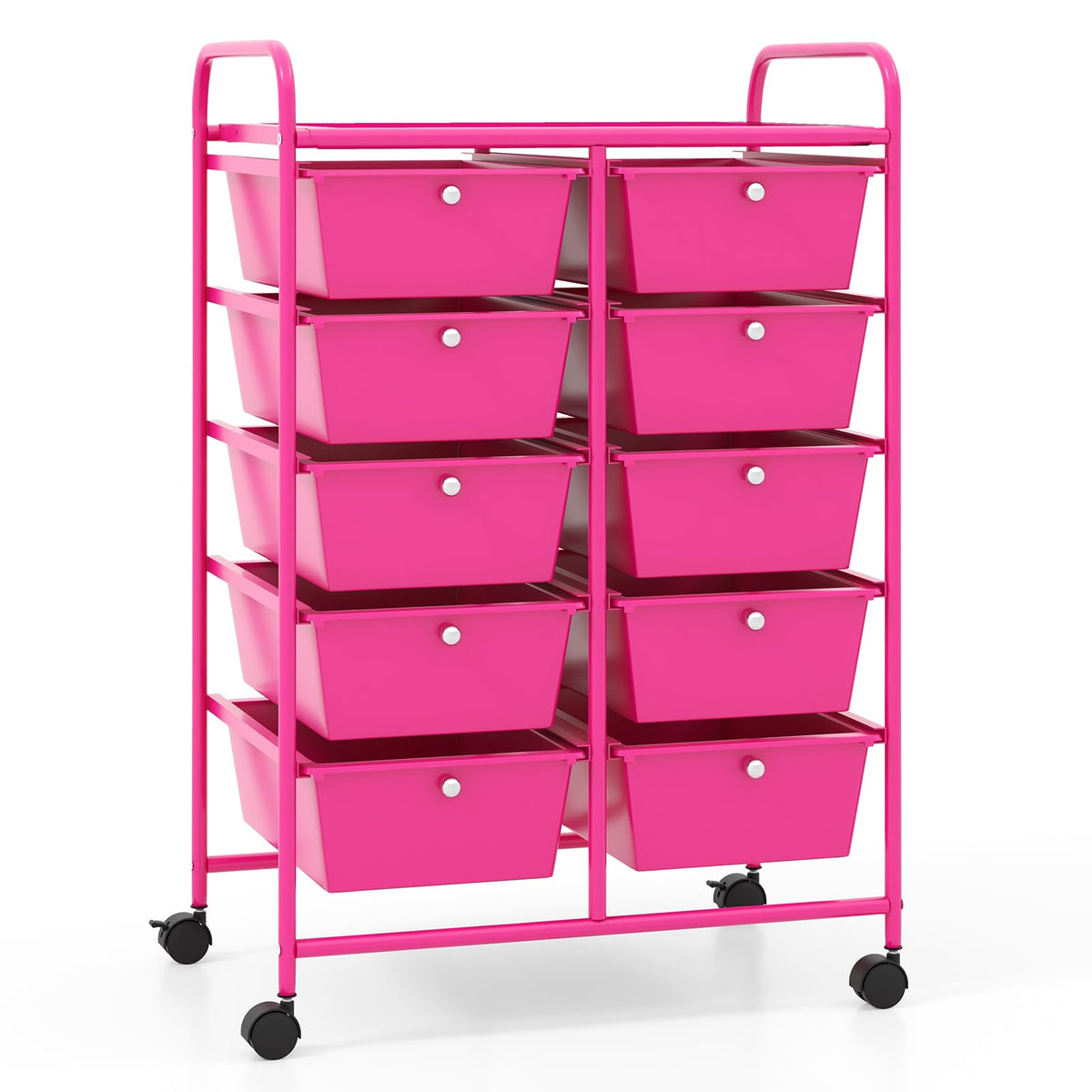 LDAILY 9 Drawer Rolling Storage Cart, Rolling Cart with Drawers for Classroom, Art Supply Craft Organizer on Wheel with Metal Frame & Handles for Home Office School