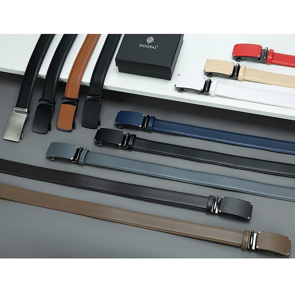DOOPAI Men's 2 Pack Ratchet Dress Belt - Adjustable 1 3/8" Genuine Leather, Size Length Can Be Cut, With Gift Box