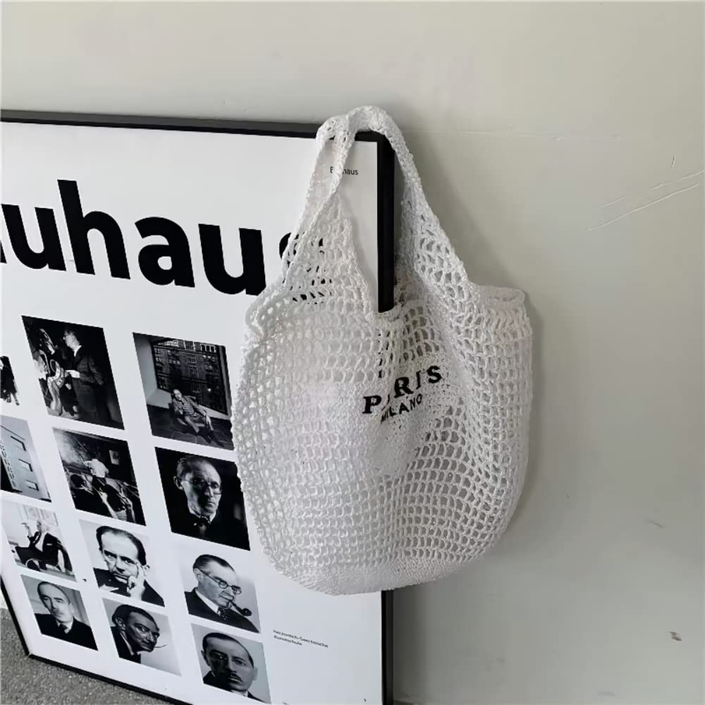 POOOPSSD New Woven Bag, Straw Mesh Tote Bag, Beach, Shoulder Bag, Hobo Women, Foldable Large Capacity, for Holiday.