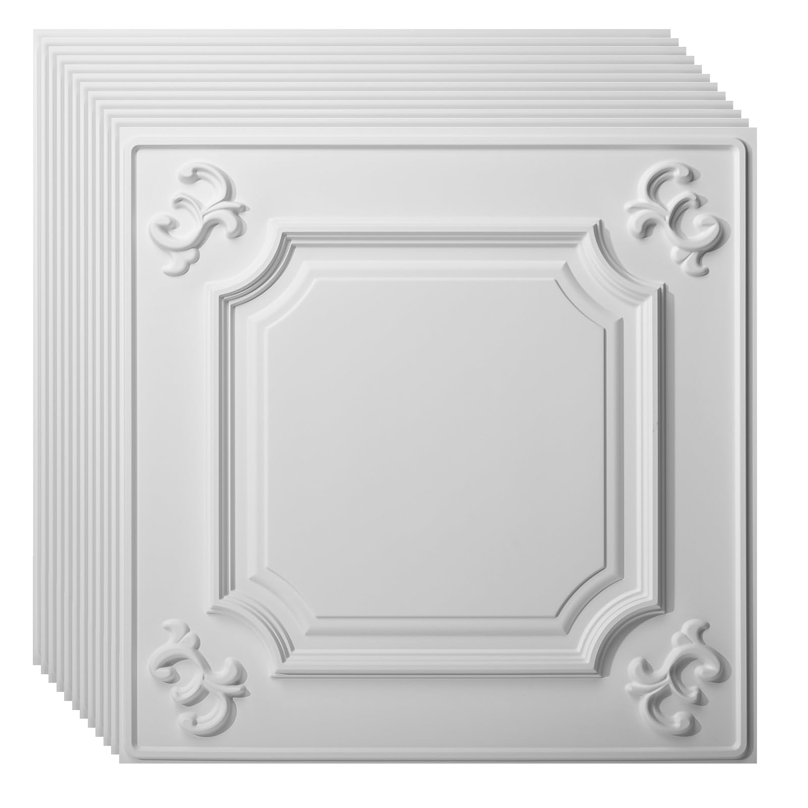 Art3d Drop Ceiling Tiles 24x24in. (12-Pack, 48 Sq.ft), Wainscoting Panels Glue Up 2ft x 2ft for Interior Décor in Living Room, Bedroom & Office, Star Black