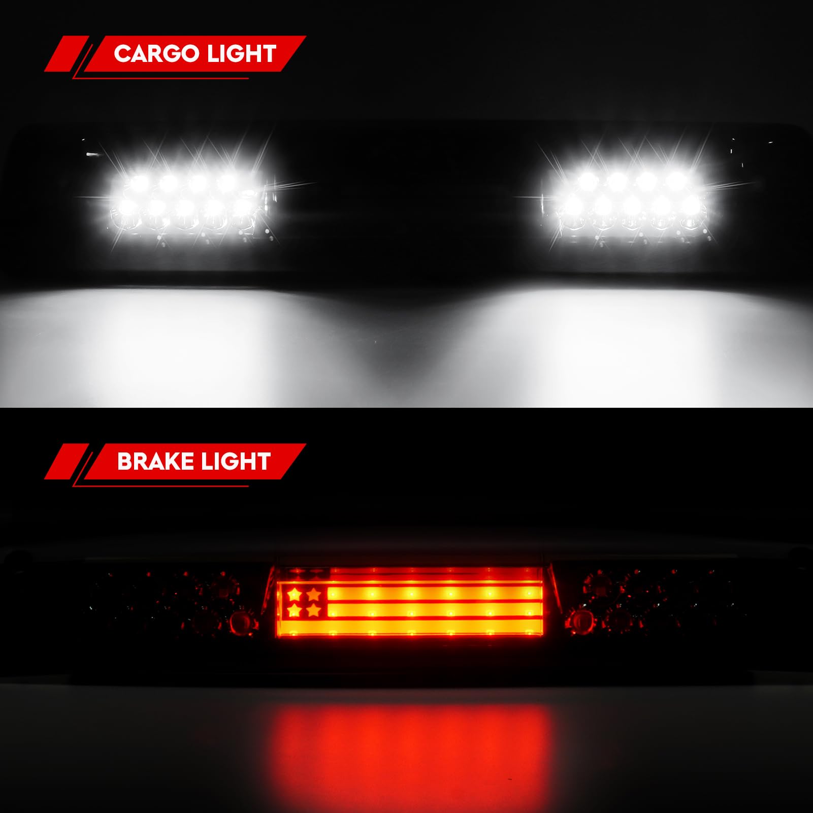 Tresound For 1994-2001 Dodge Ram 1500/2500/ 3500 Third 3rd LED Brake Light Cargo Lamp High Mount Brake Light Replacement (Black+ Smoke Lens)