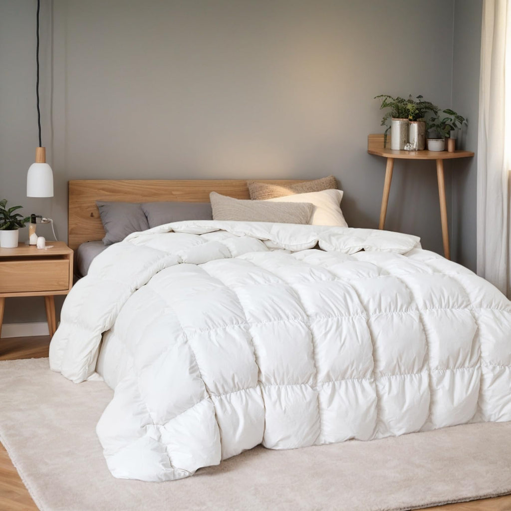C&W Twin/Twin XL Down Comforter All Season, 750 Fill Power, Duvet Insert, 30oz Fill Weight, 100% Cotton Shell, Noiseless, Breathable, Lightweight, Machine Washable, Baffle Box, White (68"x90")