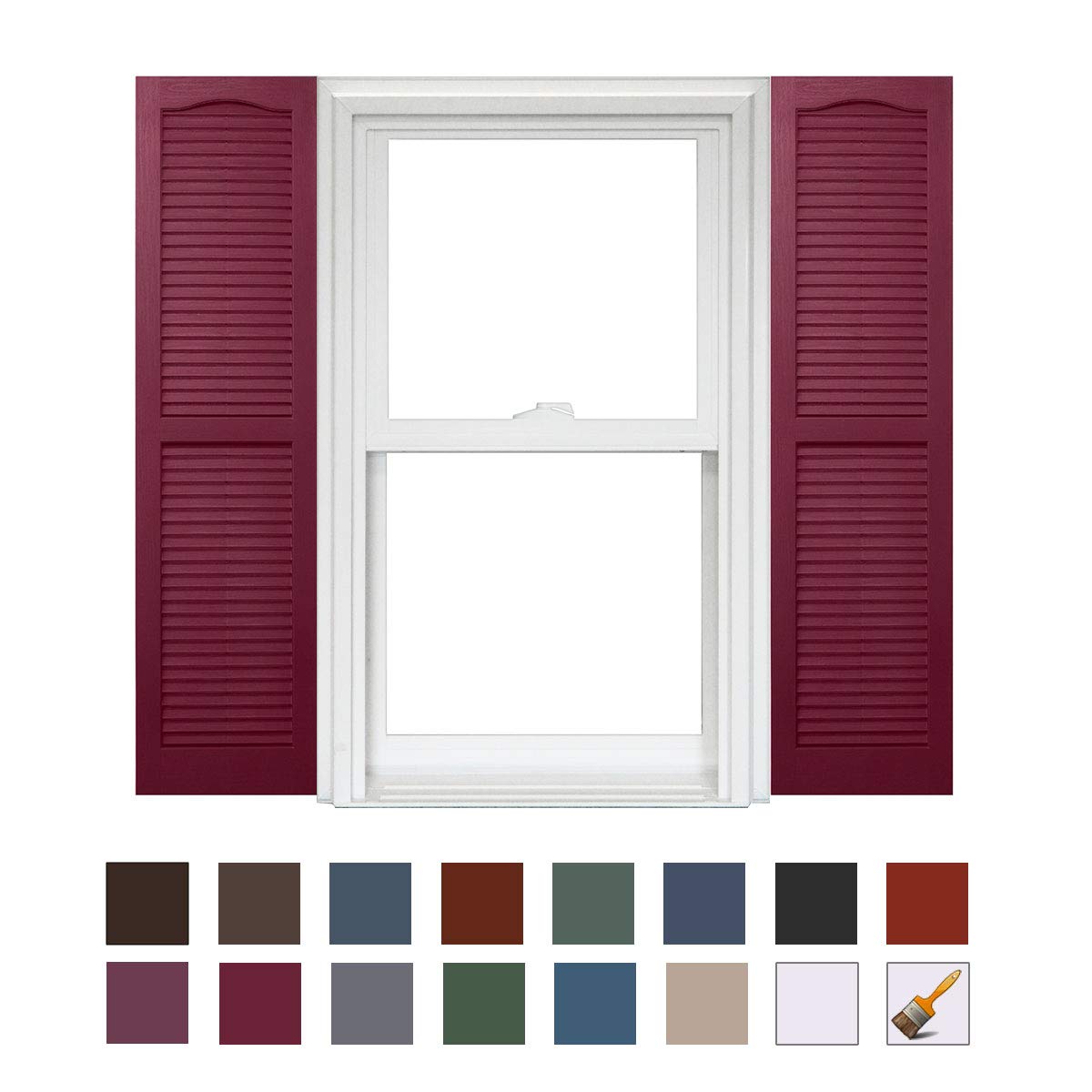 Homeside Open Louver Shutter 1 Pair 14-1/2in. x 25in. 330 Berry - Premium Exterior Vinyl | Classic Slatted Design | Fade-Resistant Color-Through | Easy Installation | Made in USA