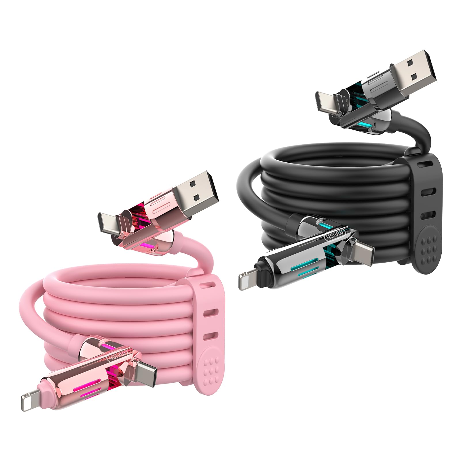 MFish 4-in-1 USB Charging Cable with Carrying Case, 240W Fast Charger Cord, USB-A & Dual USB-C to USB-C/Lightning, for iPhone 17/16/15/14, iPad, MacBook & More(Black, 3.3FT)