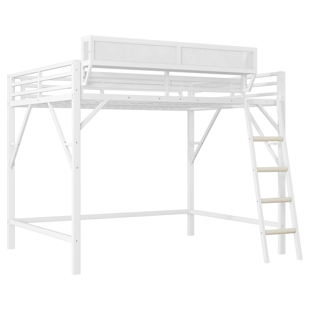 Mirightone Full Size Loft Bed with Stairs, Metal Loft Beds, High Loft Bed Frame with Storage Shelves, Lofted Full Bed with Wardrobe for Kids and Teens, No Box Spring Needed (Black)