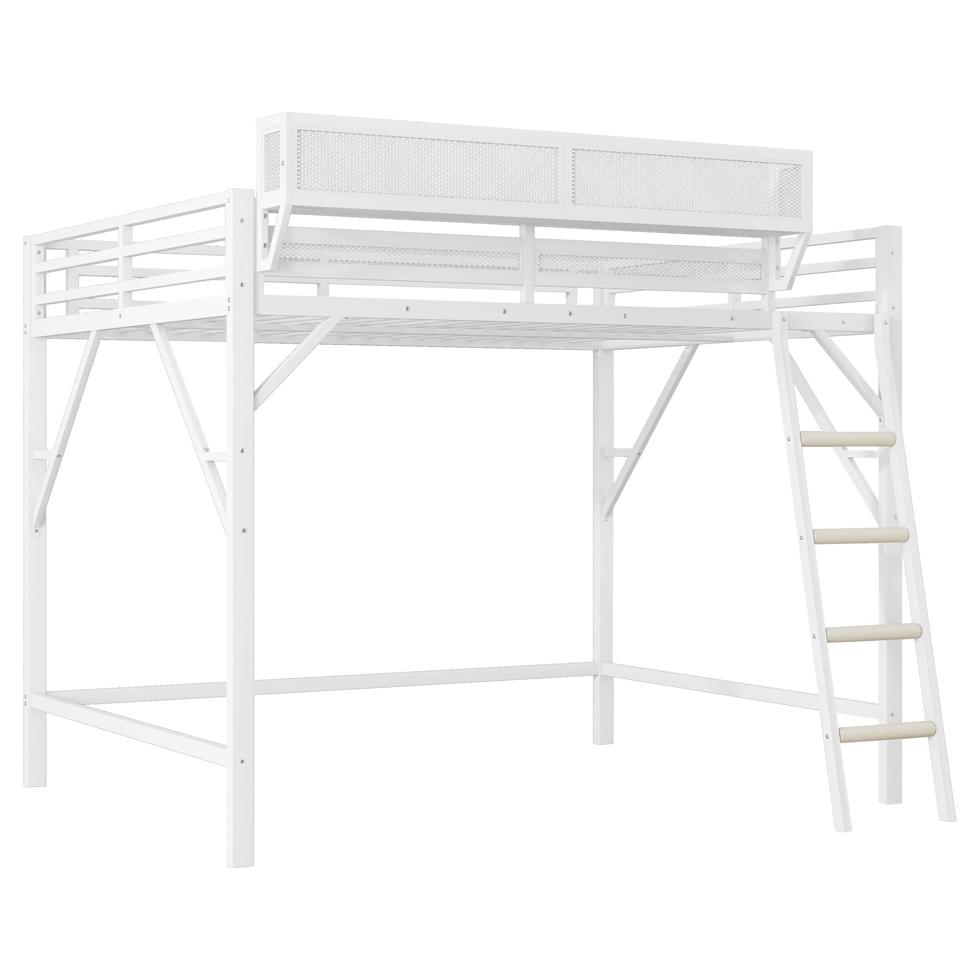 Mirightone Full Size Loft Bed with Stairs, Metal Loft Beds, High Loft Bed Frame with Storage Shelves, Lofted Full Bed with Wardrobe for Kids and Teens, No Box Spring Needed (Black)
