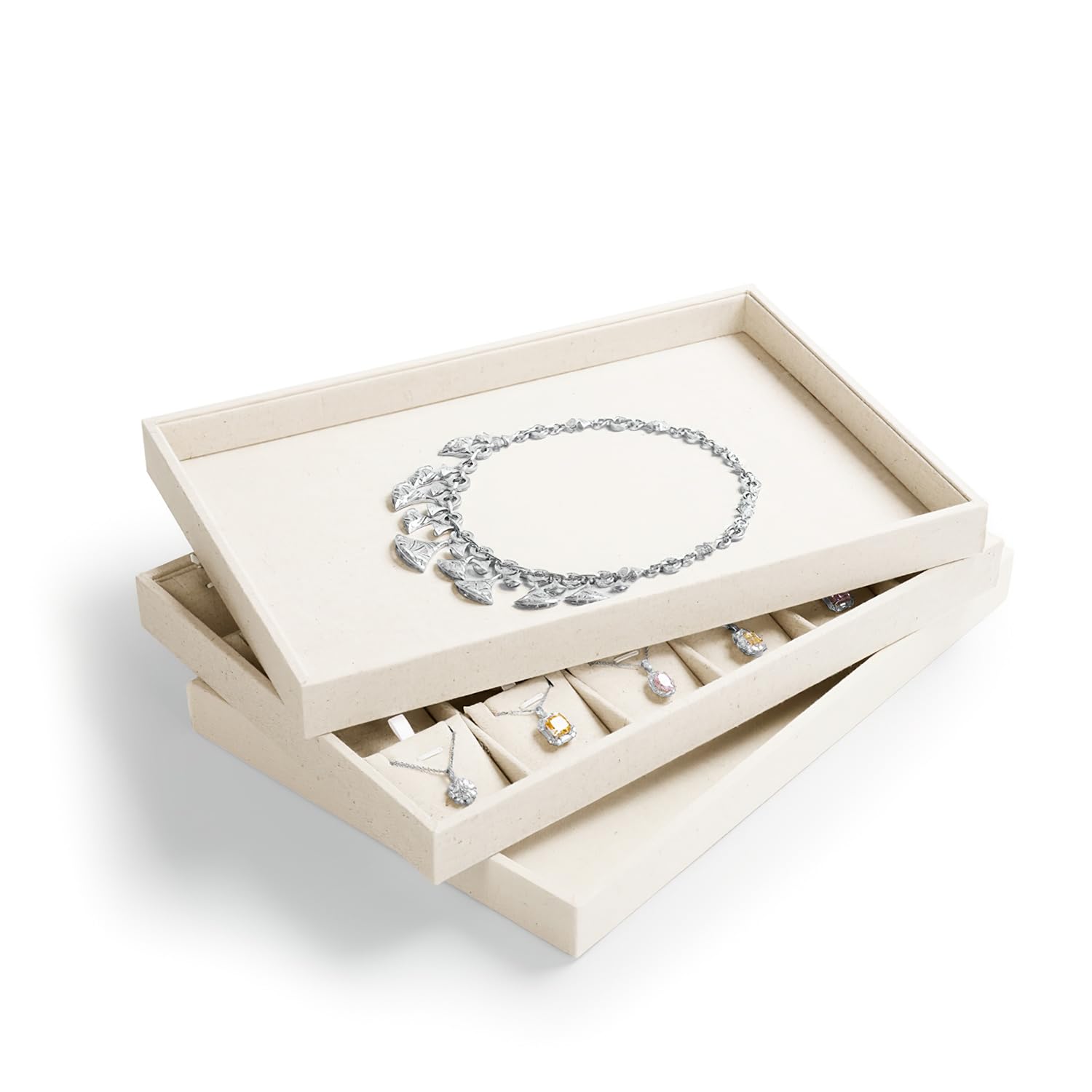 Oirlv linen Jewelry Display Trays Stackable Necklace Bracelet Ring Showcase Display Empty Plate(Pack of 1)