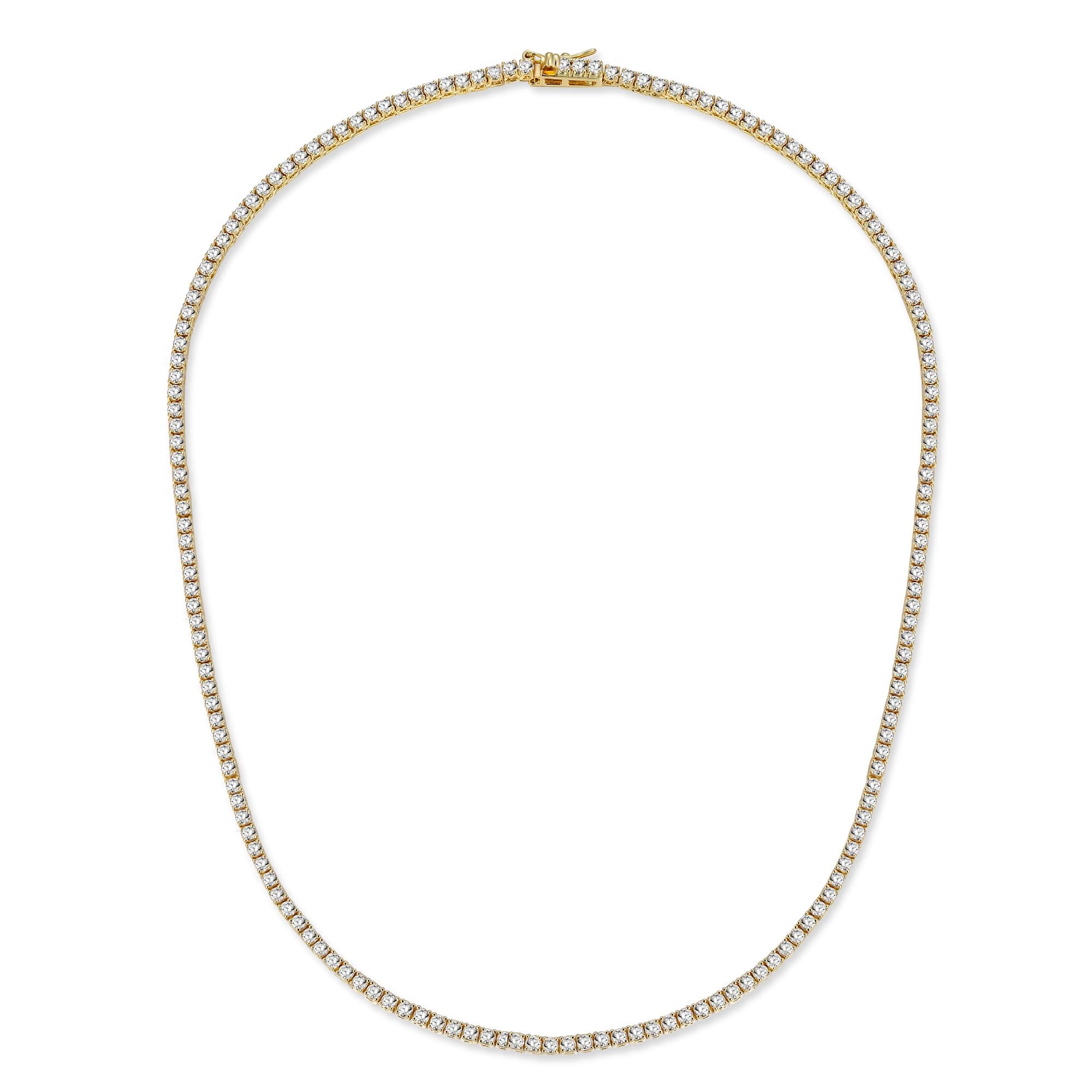 Gemsme 18K White/Yellow Gold Plated 3.0mm Round Cubic Zirconia Classic Tennis Necklace For Women 16-24 Inches