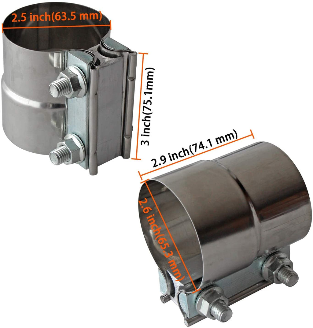 Exhaust Clamps Band Clamp 2.5" Lap Joint - Stainless Steel Lap Joint Exhaust Band Clamp with 1 Block 2Pcs for 2.5" Od to 2.5" Id Exhaust Pipe, Muffler, Elbow and Exhaust Tubing Connection(2 Pack)