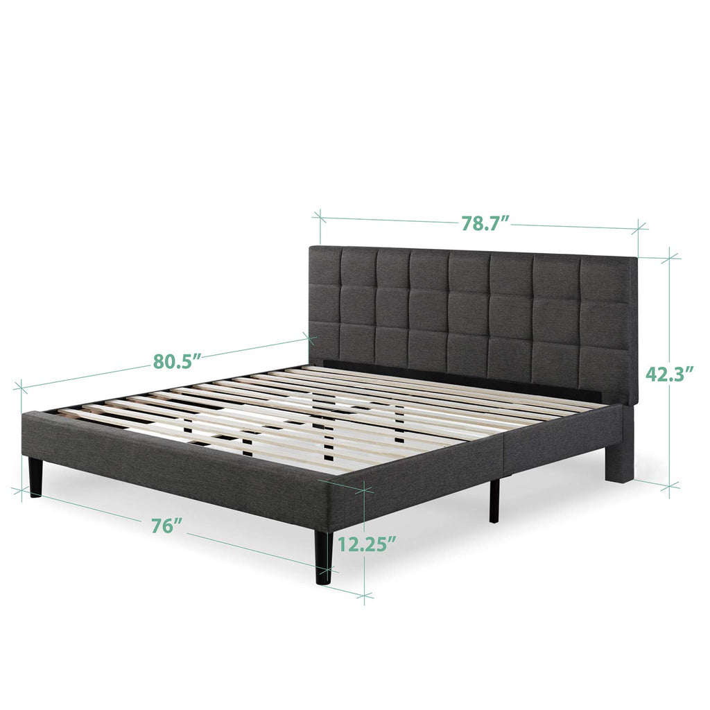 ZINUS Lottie Upholstered Platform Bed Frame with Short Headboard, Mattress Foundation, Wood Slat Support, No Box Spring Needed, Easy Assembly, Beige, Full