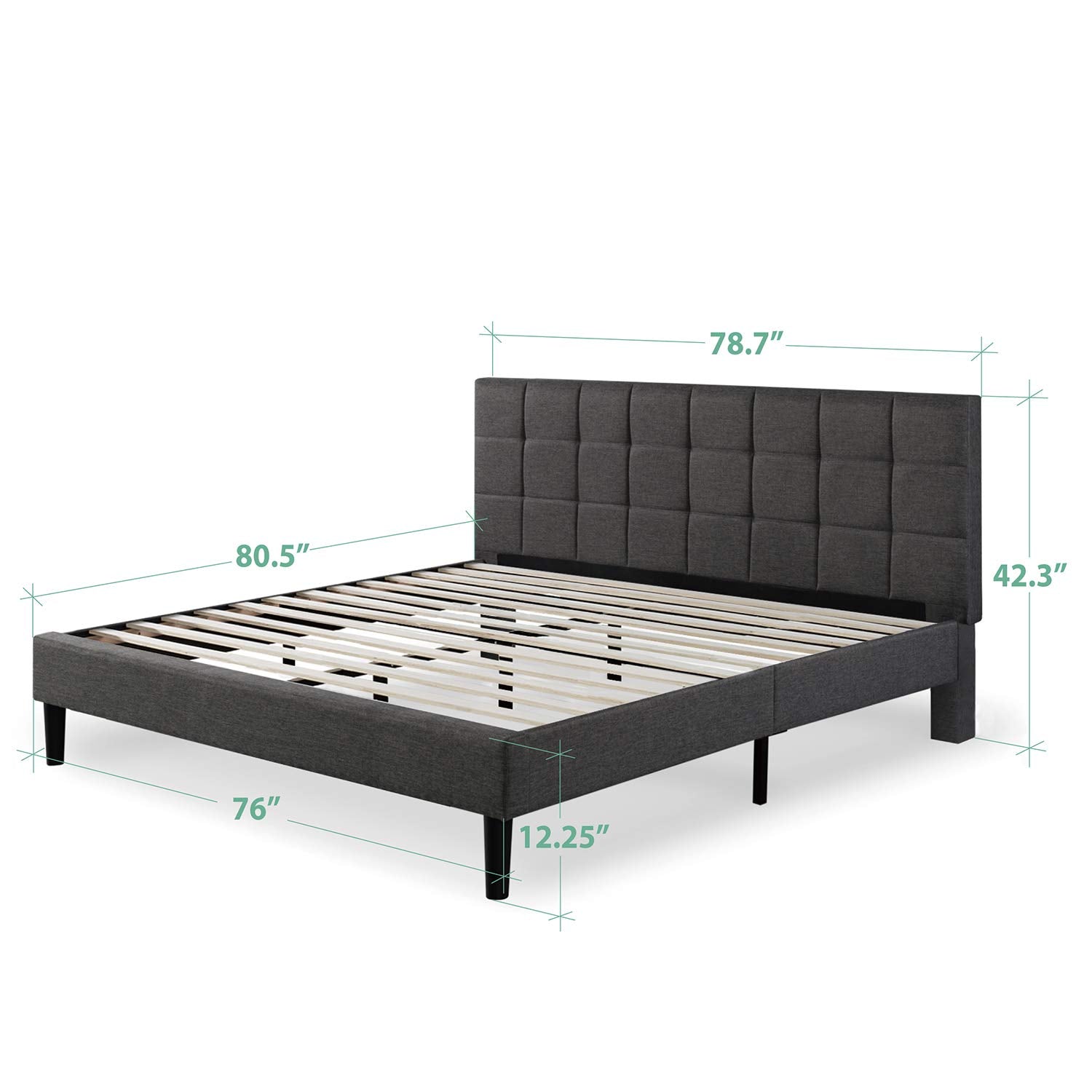 ZINUS Lottie Upholstered Platform Bed Frame with Short Headboard, Mattress Foundation, Wood Slat Support, No Box Spring Needed, Easy Assembly, Beige, Full
