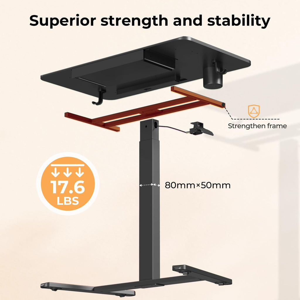 Small Mobile Standing Desk with Drawer, 23.6"x19.7" Rolling Laptop Cart on Wheels, Height Adjustable Sit Stand Computer Workstation with Storage for Compact Space, Black
