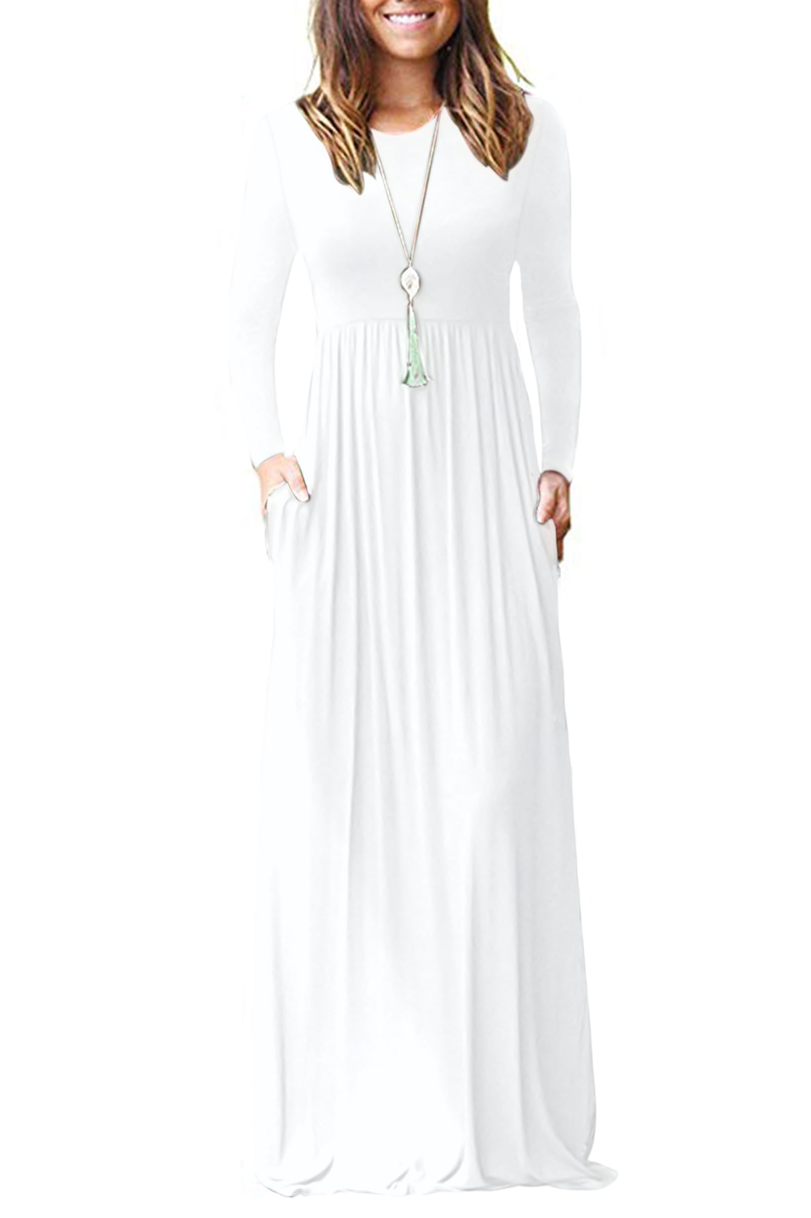 AUSELILY Women's Classic Long Sleeve Dress Loose Plain Long Casual Maxi Dresses with Pockets 2026