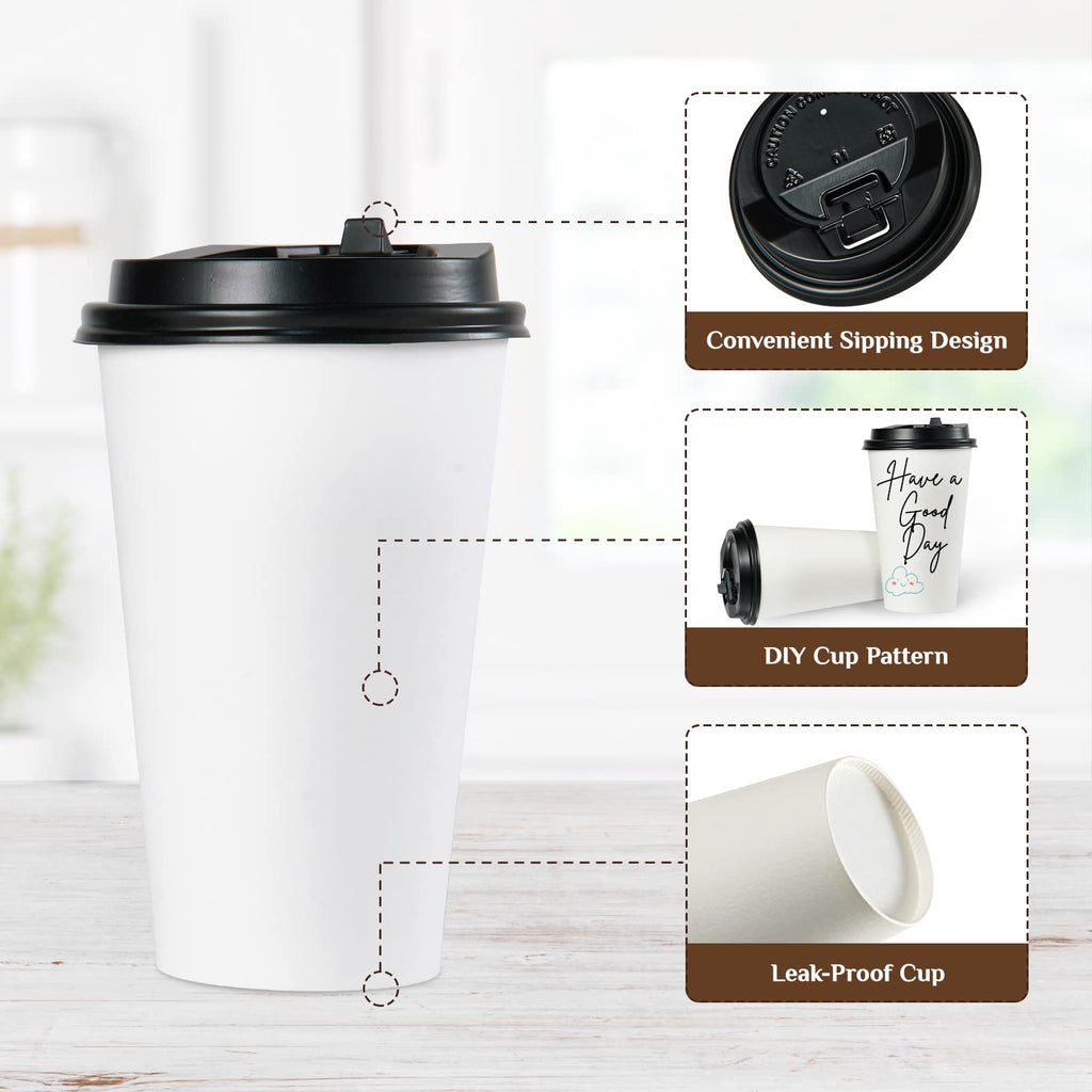 Vplus 500 Pack 8 OZ Paper Coffee Cups, Disposable 8 OZ Coffee Cups With Lids, Cold/Hot Drinking, For Home, Traveling, Stores, Office, And Events