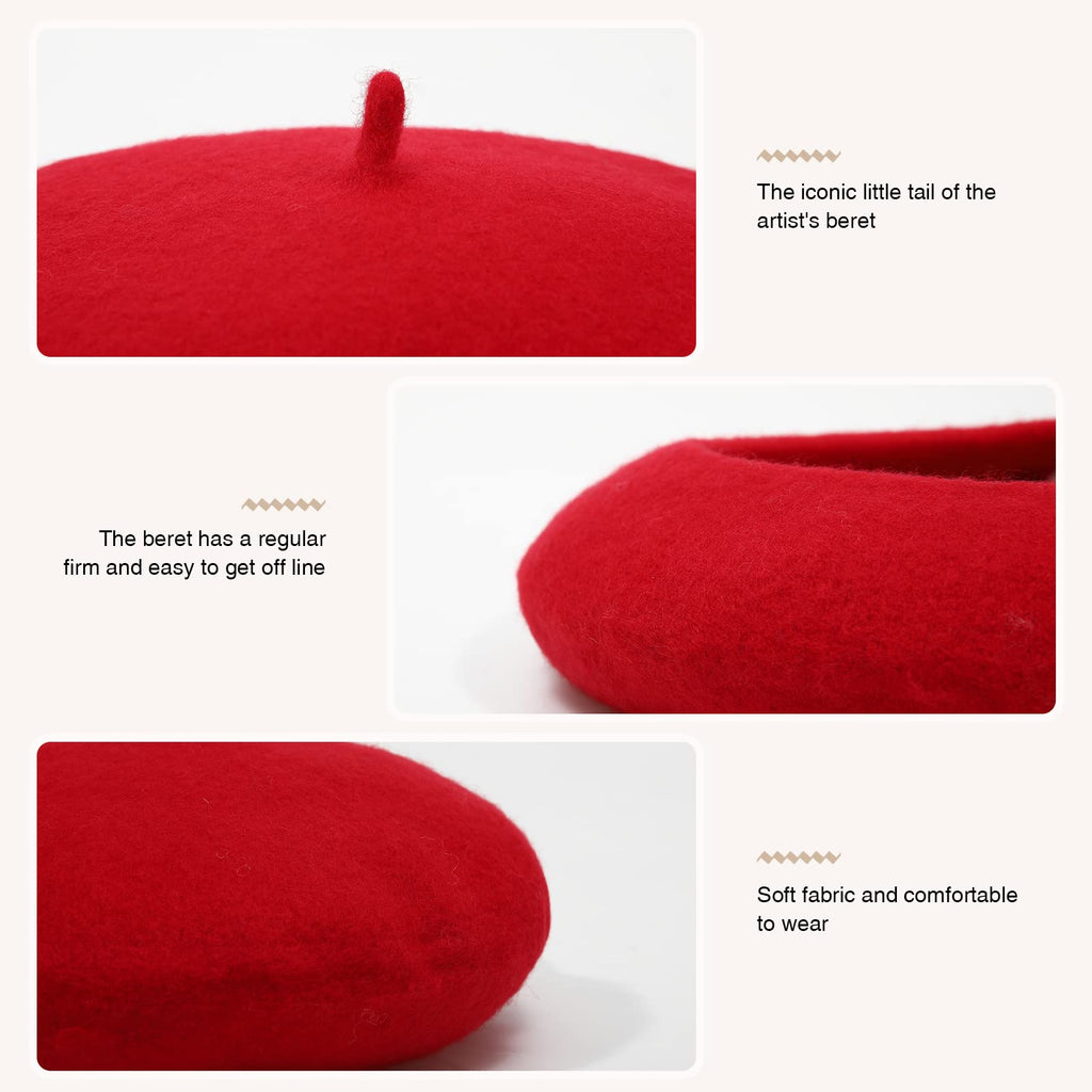 Women French Wool Beret Hats - Solid Color Classic Beanie Winter Cap