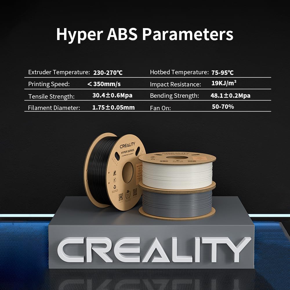 Creality Hyper ABS Filament, Official 3D Printer Filament ABS 1.75mm for Up to 300mm/s High-Speed Printing Convenient Open Printing Material, 1kg(2.2lbs) Spool Fit Most 3D Printer(Black)