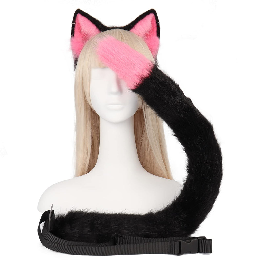 QinRuan Animal Cosplay Costume Accessories Furry Faux Fur Cat Ears Headband and Fox Tail Set Halloween Accessory