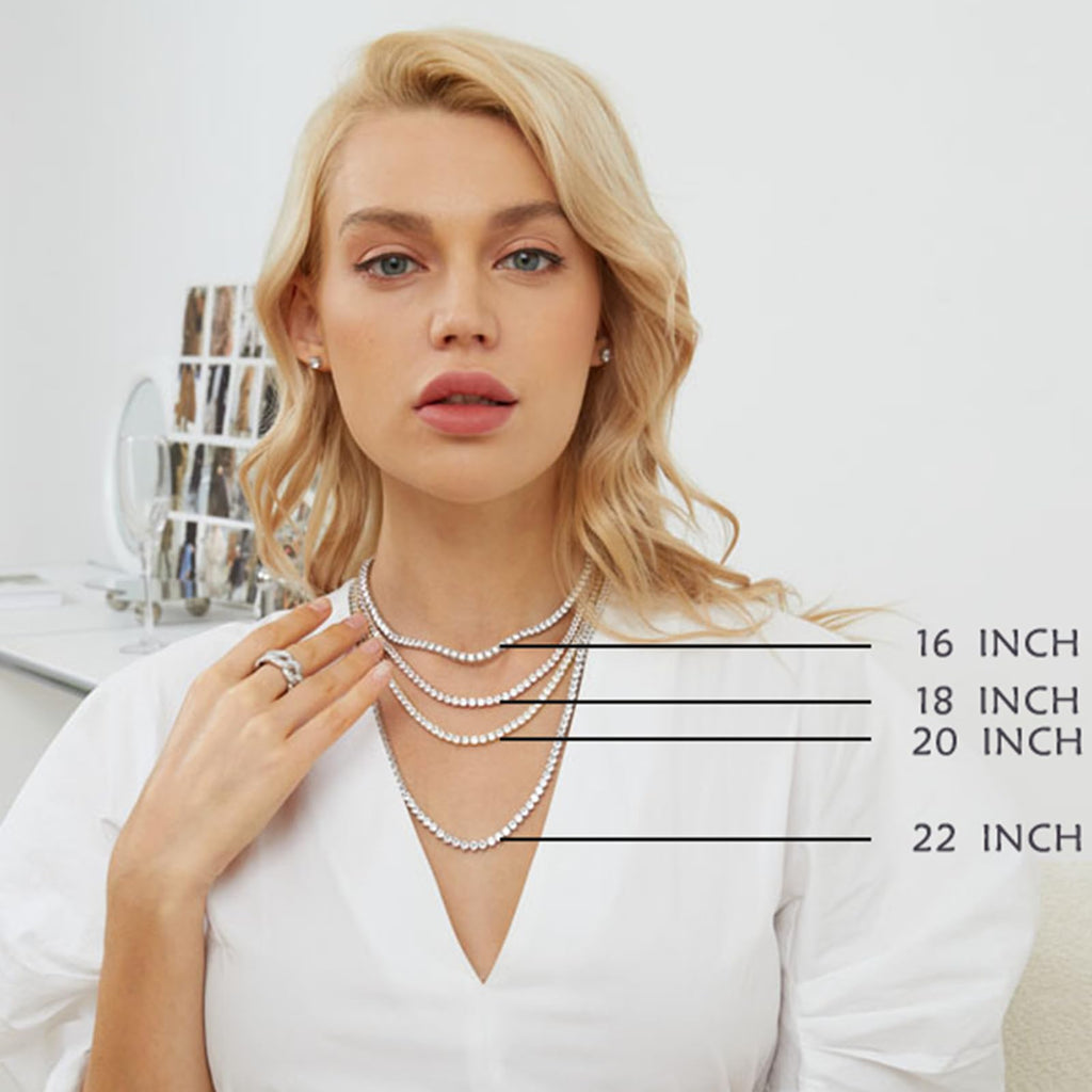Gemsme 18K White/Yellow Gold Plated 3.0mm Round Cubic Zirconia Classic Tennis Necklace For Women 16-24 Inches