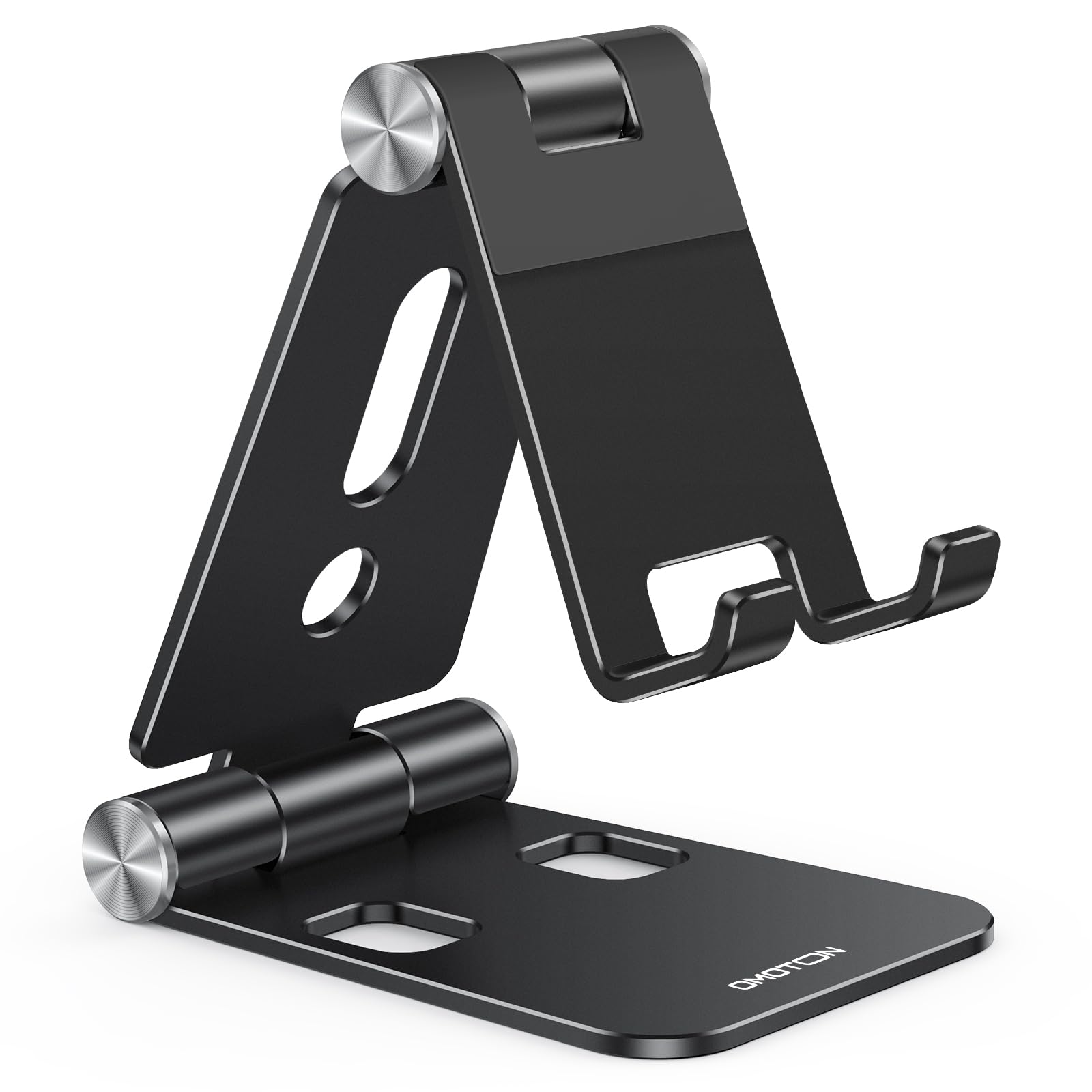 OMOTON Foldable Cell Phone Stand, C4 Portable Aluminum Phone Holder, Adjustable Phone Dock Cradle for iPhone 17/16/15 Pro Max Air, Small Tablets, All Smart Phones for Women Men Gift, Silver