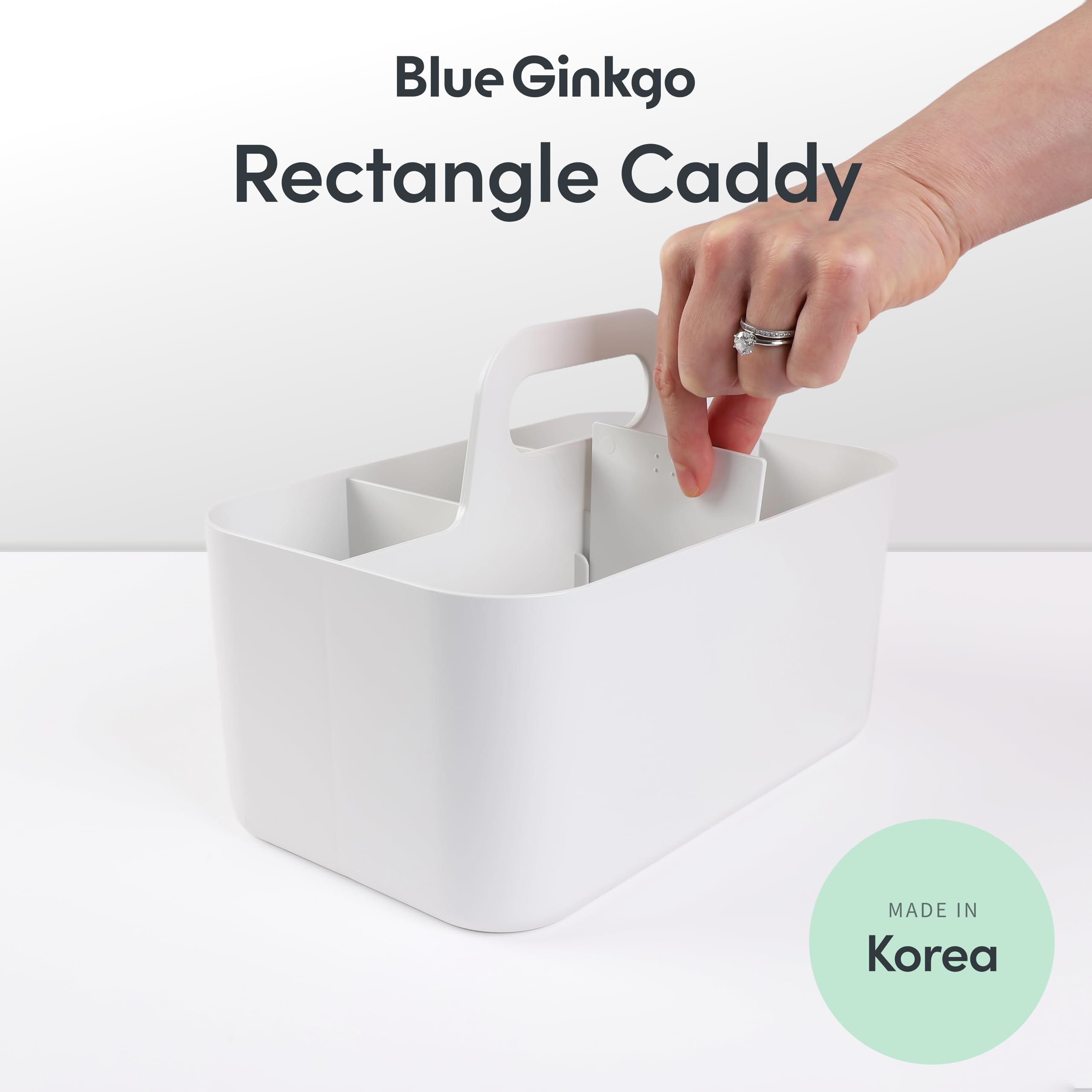 BLUE GINKGO Stackable Organizer Caddy – Korean-Made Portable Tote for Bathroom, Office, Crafts, or School Supplies (Long Rectangle, Blue)