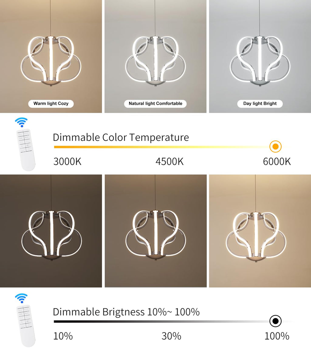 Modern Gold LED Chandelier with Remote Control, Dimmable LED Chandelier with 3 Color Temperature,8 Lights Hanging Pendant Lights for Dining Room Foyer Entryway Kitchen Living Room