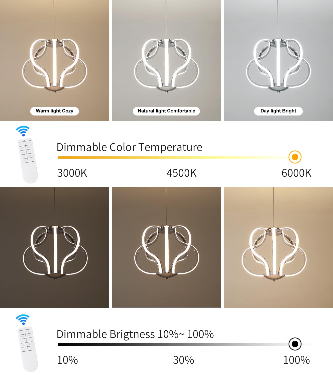 Modern Gold LED Chandelier with Remote Control, Dimmable LED Chandelier with 3 Color Temperature,8 Lights Hanging Pendant Lights for Dining Room Foyer Entryway Kitchen Living Room