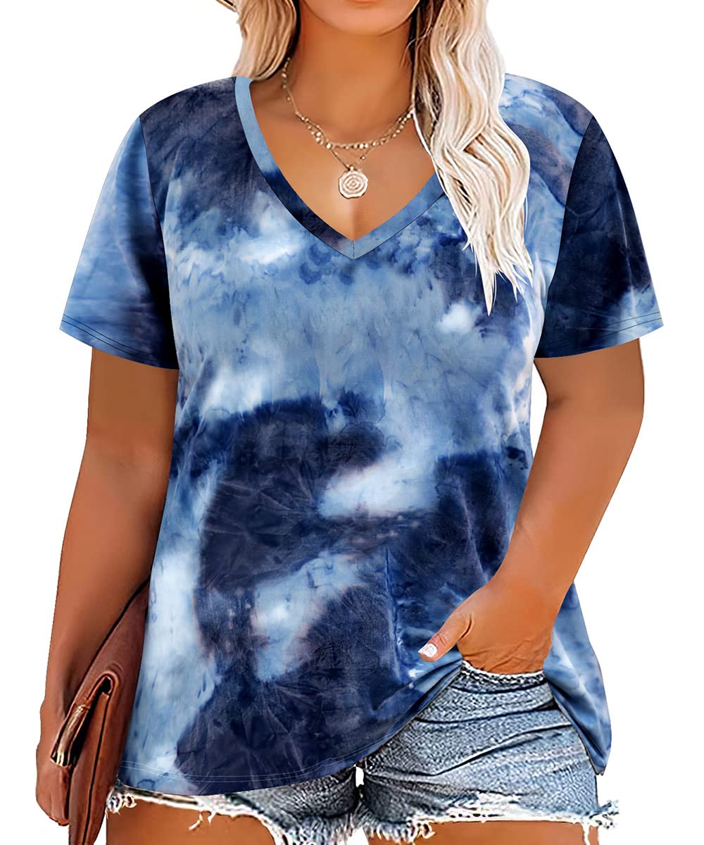 CARCOS Womens Plus Size Tops Short Sleeve Shirts V Neck Tunic Floral/Aniaml Blouses XL-5X