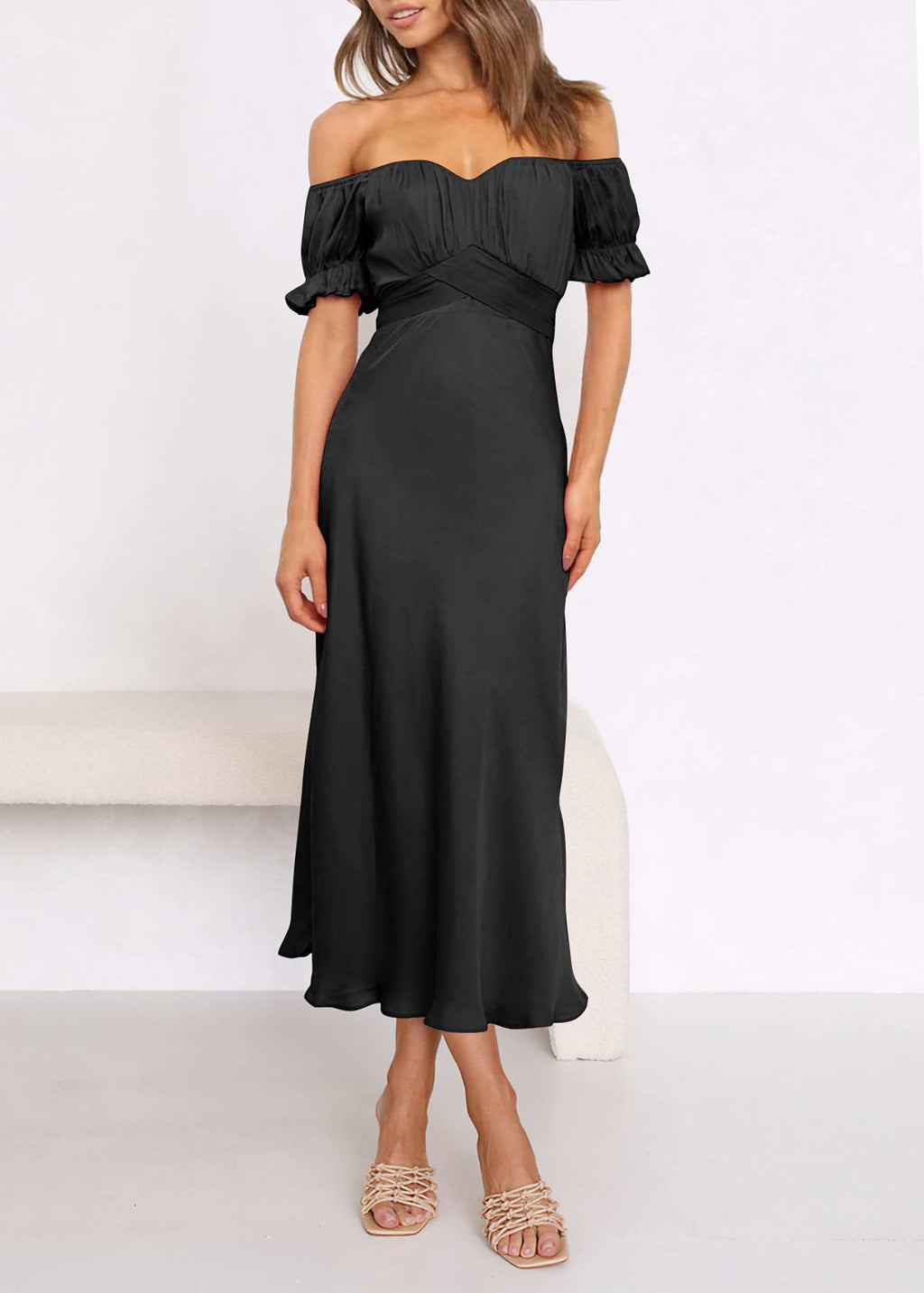 KIRUNDO Women's 2026 Spring Summer Satin Wedding Guest Midi Dress Off The Shoulder Wrap Party Cocktail Formal Prom Dresses