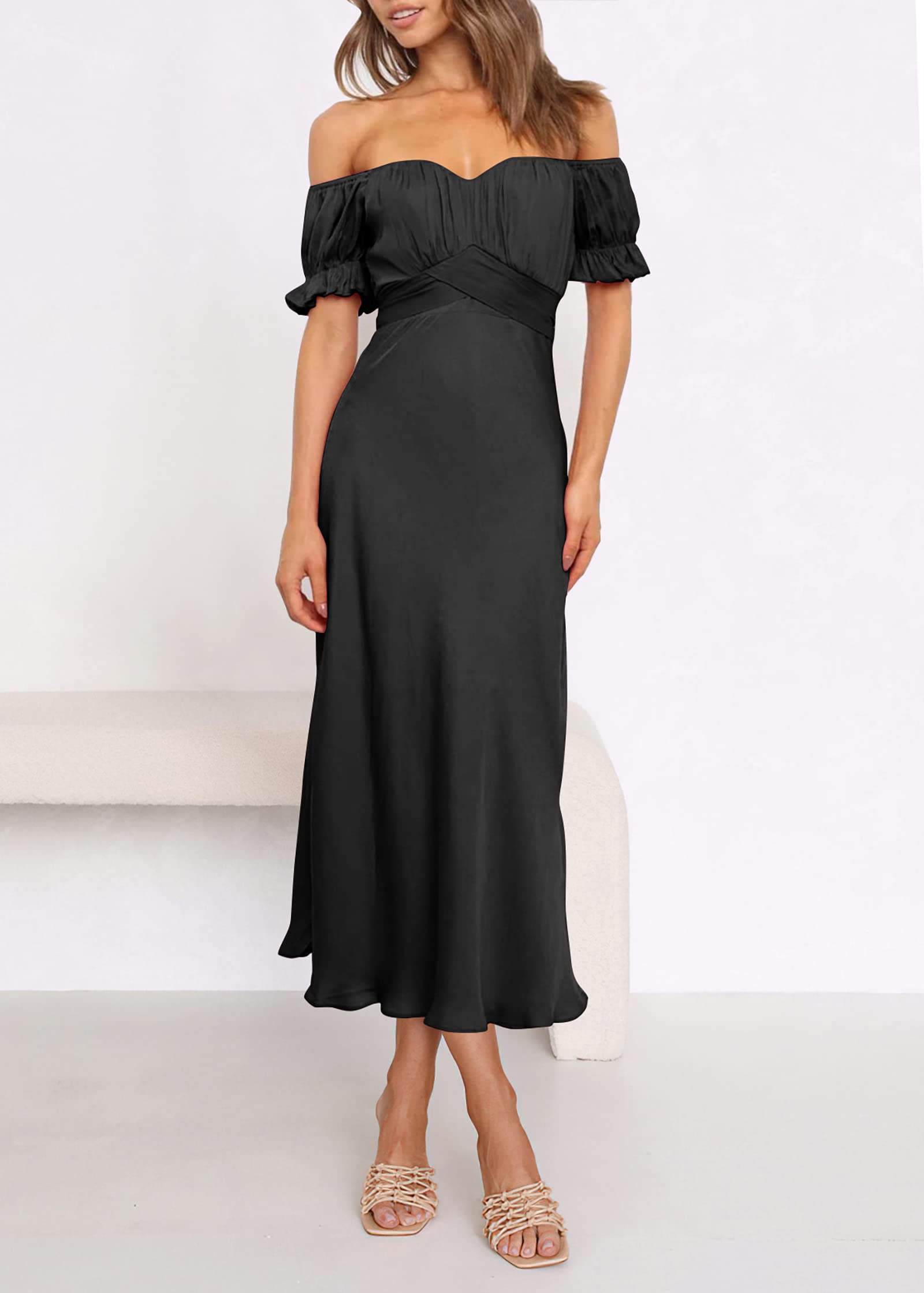 KIRUNDO Women's 2026 Spring Summer Satin Wedding Guest Midi Dress Off The Shoulder Wrap Party Cocktail Formal Prom Dresses