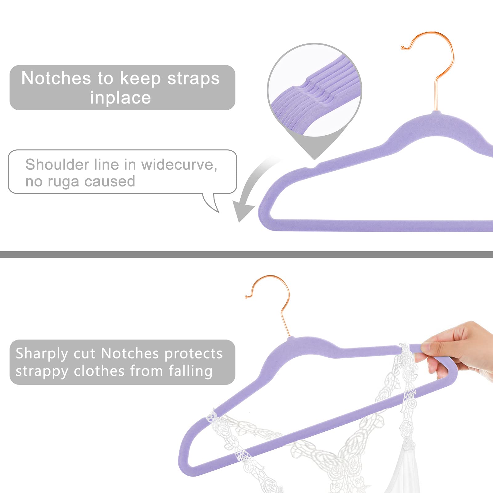 MIZGI Baby Velvet Hangers,Non-Slip Kids & Toddler Hangers,11.8 Inch Hangers for Baby Clothes,Pack of 50(Black/Black)
